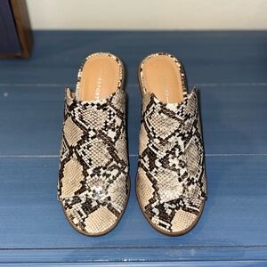 Report Collection Black and Cream Mules with Snakeskin Pattern
